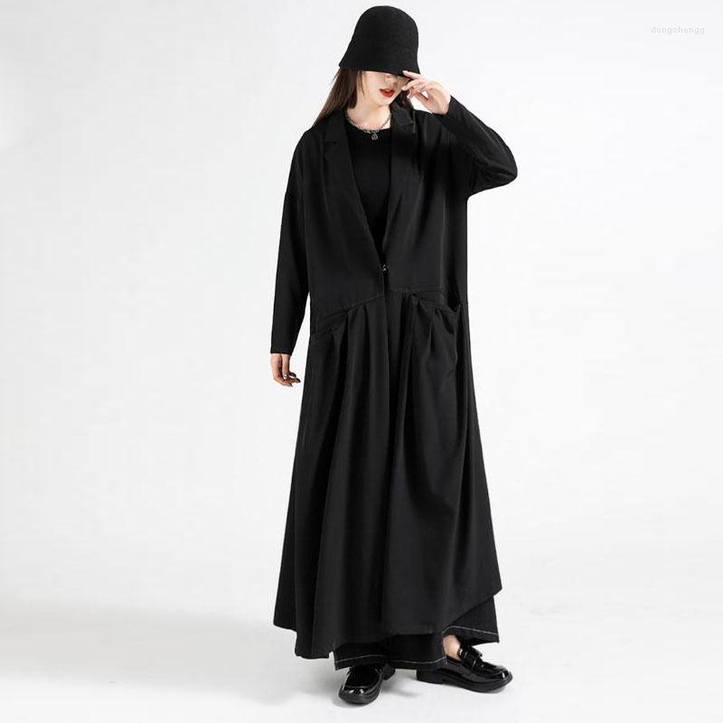 

Men' Trench Coats Women' Spring And Autumn Wear Style Suit Collar Long Dress Fashionable Drooping A Loose Cardigan, Black