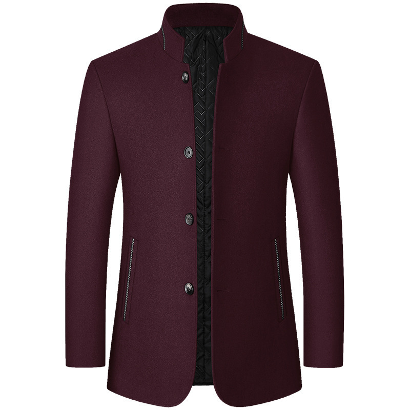 

Men's Wool Blends PARKLEES Warm Stand Collar Wool Men Solid Slim Daily Windproof Vintage Trench Homme Plus Size Woolen Winter Overcoat 220930, Wine red