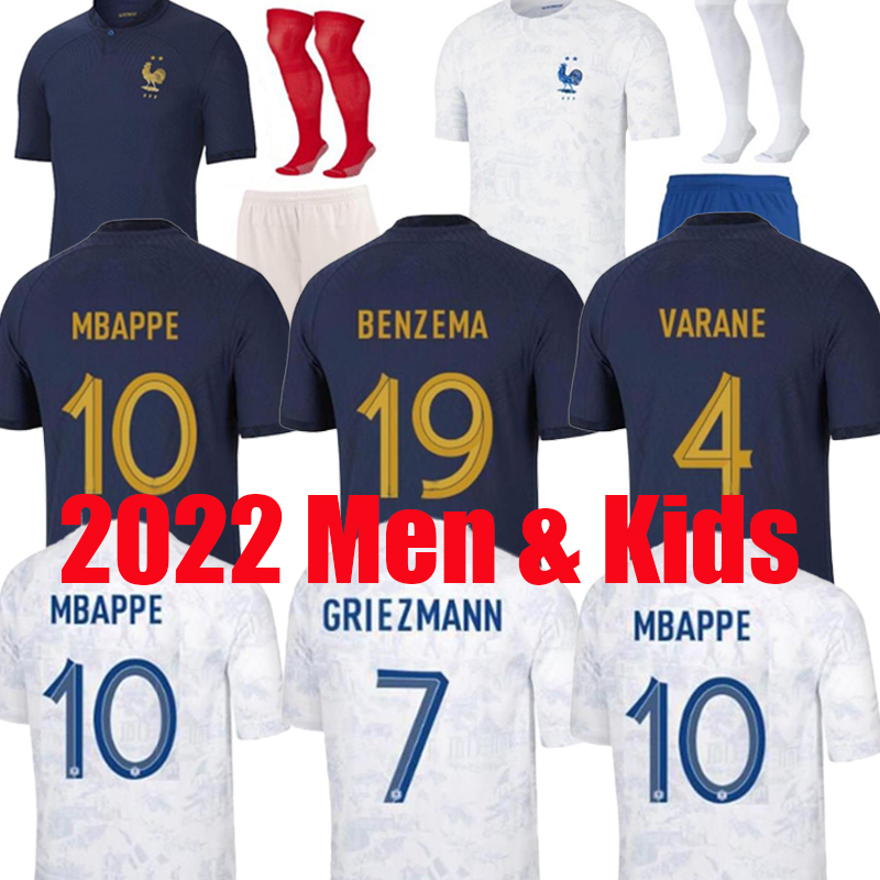 

MBAPPE 2022 Soccer Jersey FRENCH BENZEMA GRIEZMANN POGBA KANTE fra nce 22 23 home away third hommes enfants Maillots de football shirt Mens Adult kids Kits Set, Home with patch 3