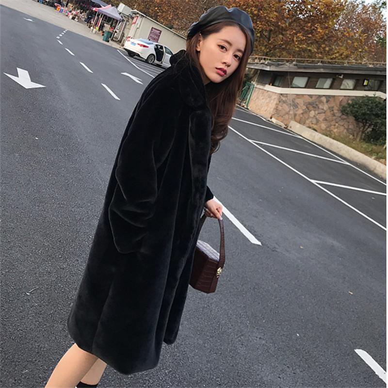 

Women' Fur Women' & Faux Winter Thick Warm Plus Size Loose Black Long Coat Women Overcoat Korean Fashion 3 Color Jacket Female
