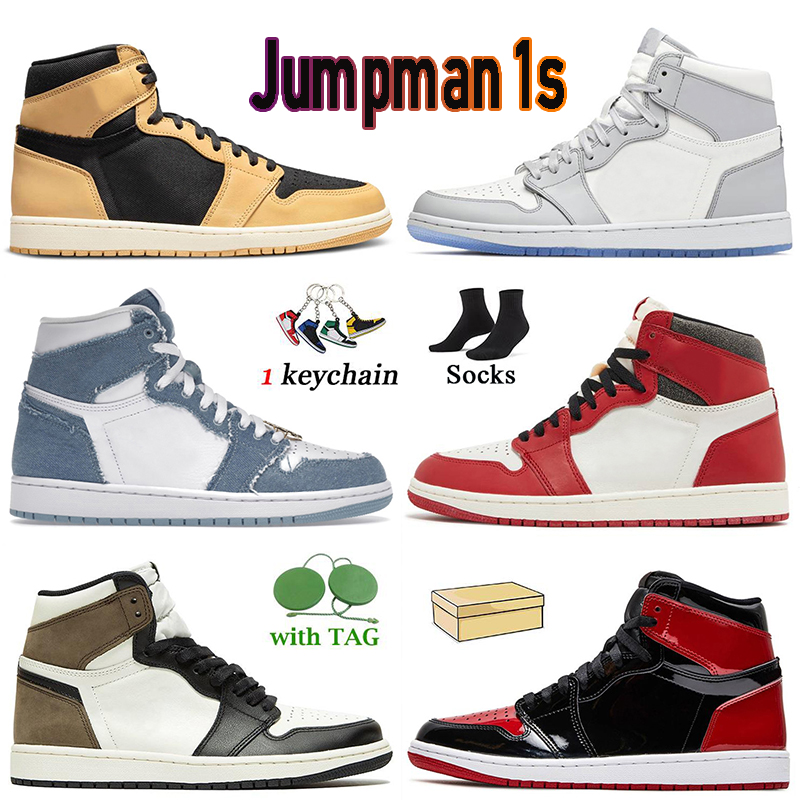

Top 1 High OG Basketball Shoes Jumpman 1s Denim Lost Found Heirloom Dark Mocha University Blue Wolf Grey Camo Patent Bred Women Mens Trainers Cactus Jack J1 Sneakers, B12 patent bred 36-47
