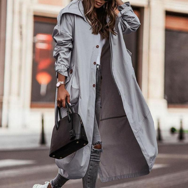 

Women' Trench Coats Women Jacket Coat Chic Long Pure Color Cardigan Prevent Wind Spring Lady For Shopping, Black