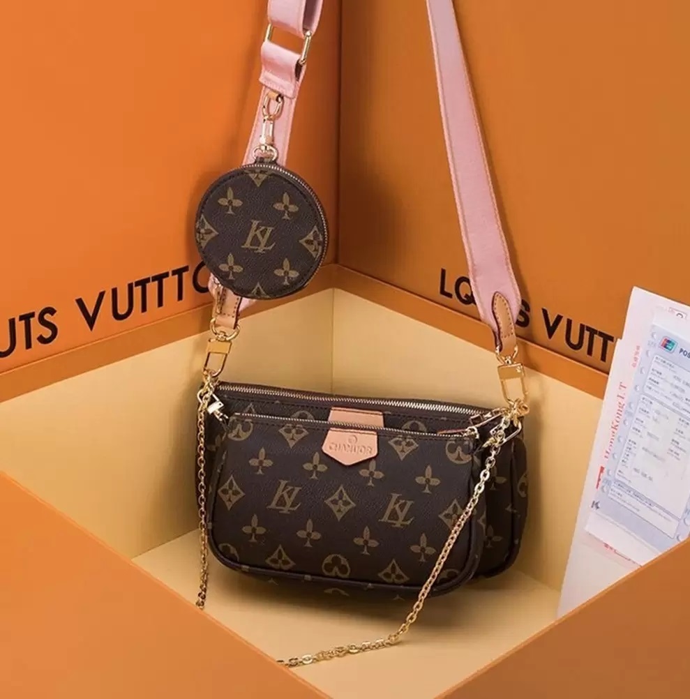 

3pcs set Women Classic Luxury designer handbag Pochette Felicie Bag Genuine Leather Handbags Shoulder handbag Clutch Tote Messenger Shopping Purse 15S vuttons, 1-pink