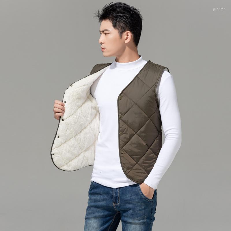 

Men's Vests Men Coat 2022 Autumn Winter Cashmere Velvet Vest Plus Size 5XL Padded Warm Cotton Jacket, Black