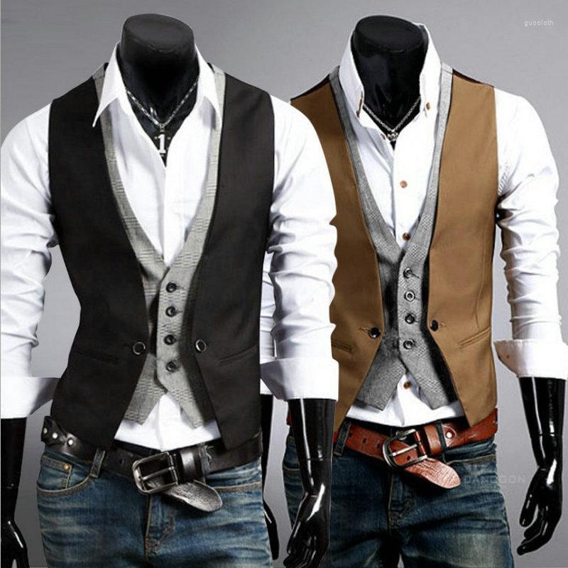 

Men's Vests Lugentolo Men Vest British Slim Fake Two-piece Silm Sleeveless Jacket Spring And Autumn Casual Clothing, Black