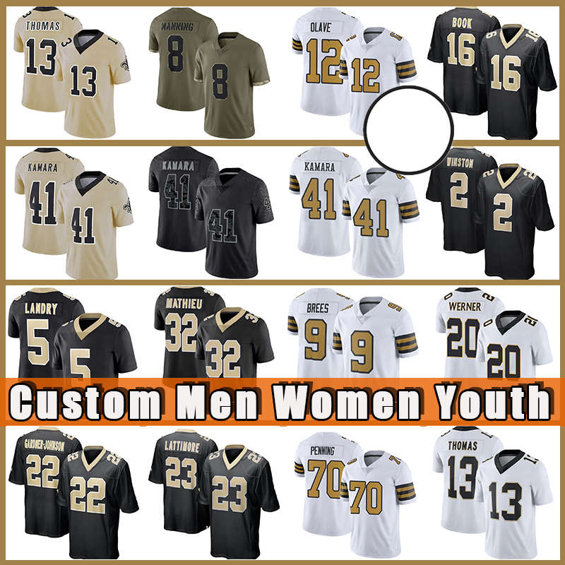 

41 Alvin Kamara 32 Marshon Lattimore Football Jerseys New Orleans Saints Chauncey Gardner-Johnson Chris Olave Tyrann Mathieu Jarvis Landry Michael Thomas Hill, Custom women 2022(s t)