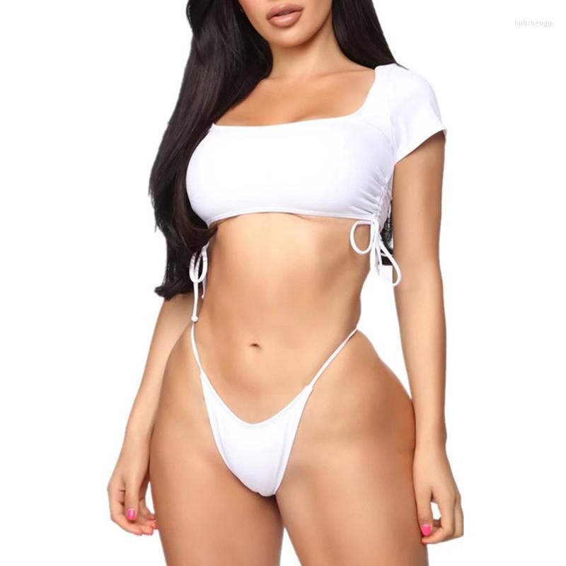 

Women' Swimwear Women' White Black Women Swimsuit Short Sleeve Bikinis 2022 Thong Bathing Suit Leopard Bikini Set Beachwear Biquini