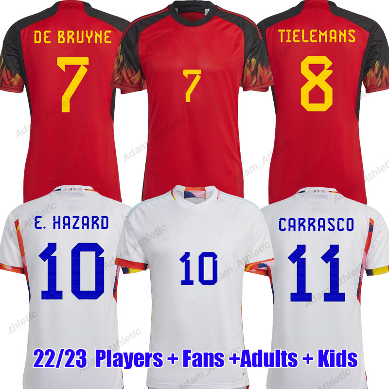 

Camiseta belgas Eden HAZARD soccer jersey 2022 word cup DE BRUYNE TIELEMANS Maillot Belgique CARRASCO Belgisches Hemd men kids kit player version, 22-23 away+unl patches