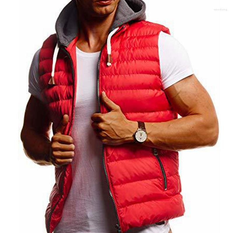 

Men's Vests Wepbel Vest Parkas Coats Men's Simplicity Winter Solid Color Hooded Sleeveless Jackets Cotton-Padded Jacket, Red