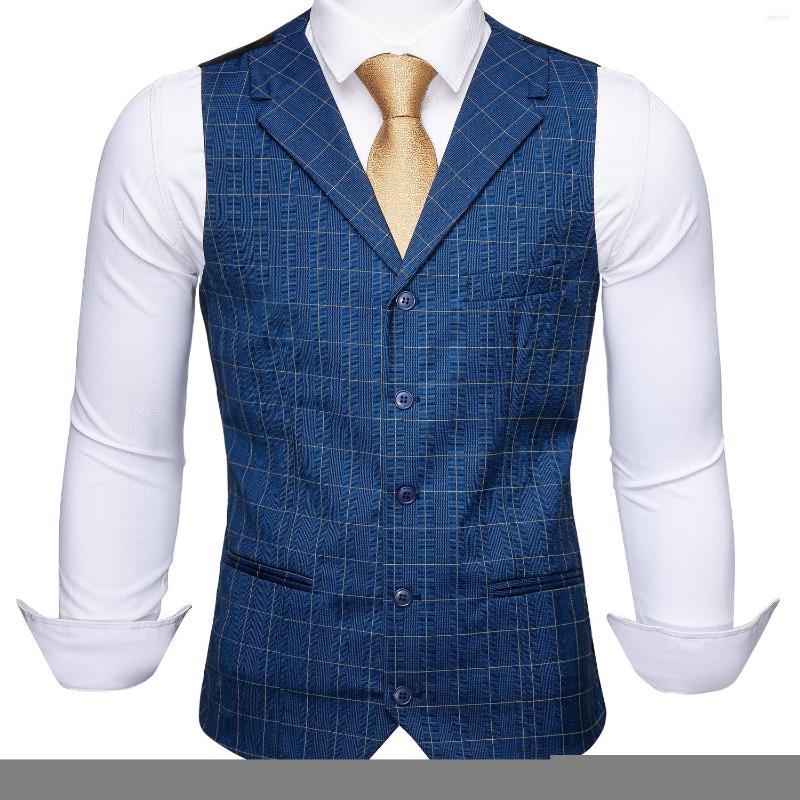 

Men' Vests Blue Men Suit Vest Lapel Slim Fit Plaid Sleeveless Wedding Business Party Male Waistcoat Barry.Wang, Md-2202-bn-0532