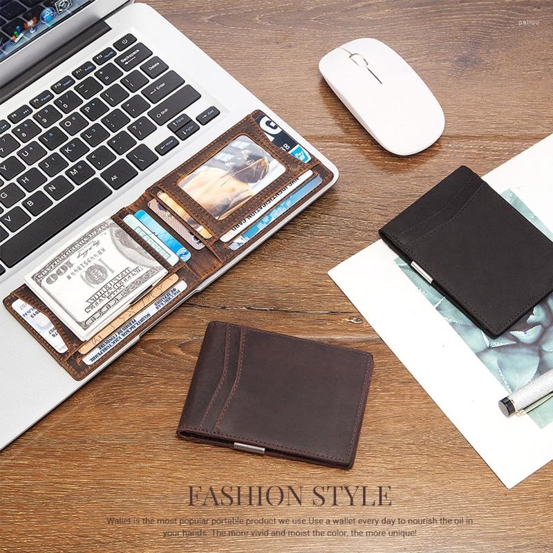 

Wallets Vintage Men PU Leather Money Clip Wallet Casual Bifold ID Holder Short Pocket Change Coin Business Purse, Black