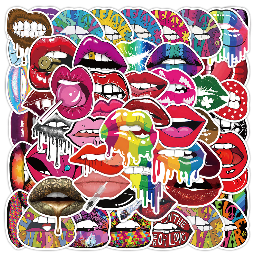 

50pcs not repeat Sexy lips graffiti Stickers for DIY Luggage Laptop Skateboard Motorcycle Bicycle Stickers, Multi colors