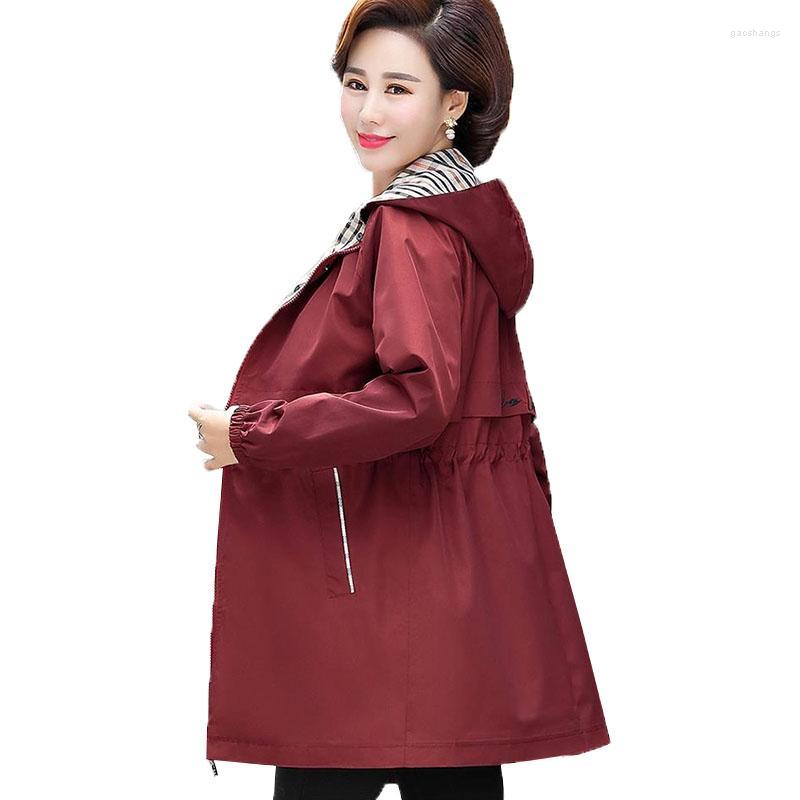 

Women's Trench Coats Autumn Loose Women's Windbreaker Jacket Coat Middle-aged Mother Long Sleeve Hooded Jackets FemaleOutwear Plus Size, Red