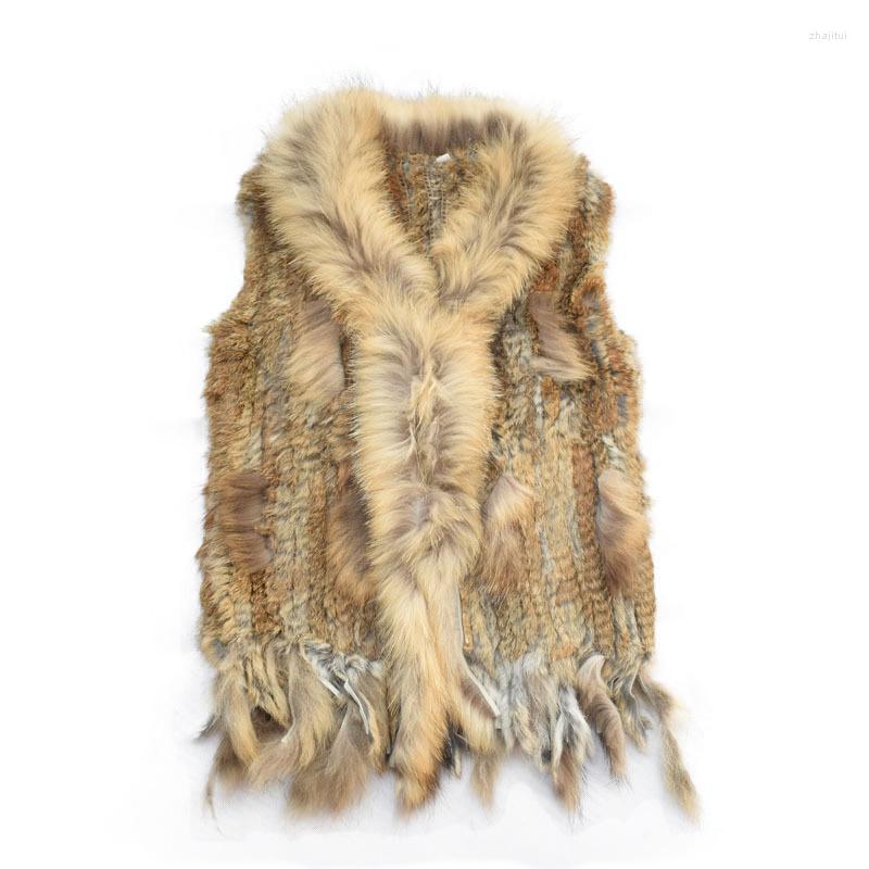 

Women' Fur Women' & Faux Real Vest Knitted Waistcoat With Raccoon Outwear Rf0004, Peacock blue