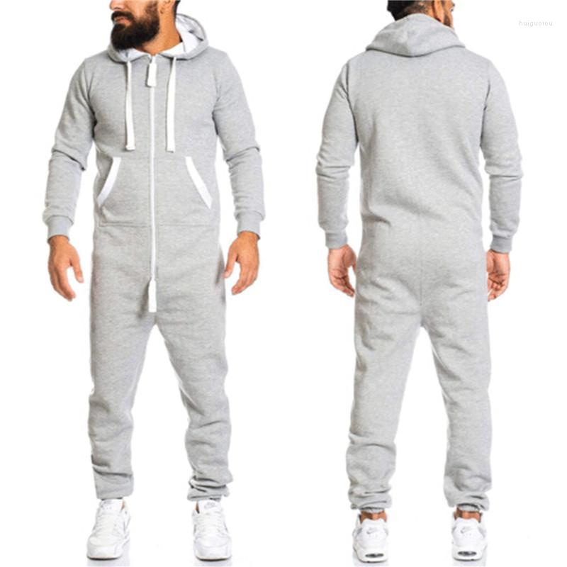 

Men's Tracksuits Men's Brand Autumn Jumpsuit Solid Color Long Sleeve Hooded Zip-up Casual Romper With Pockets For Sports Jogging