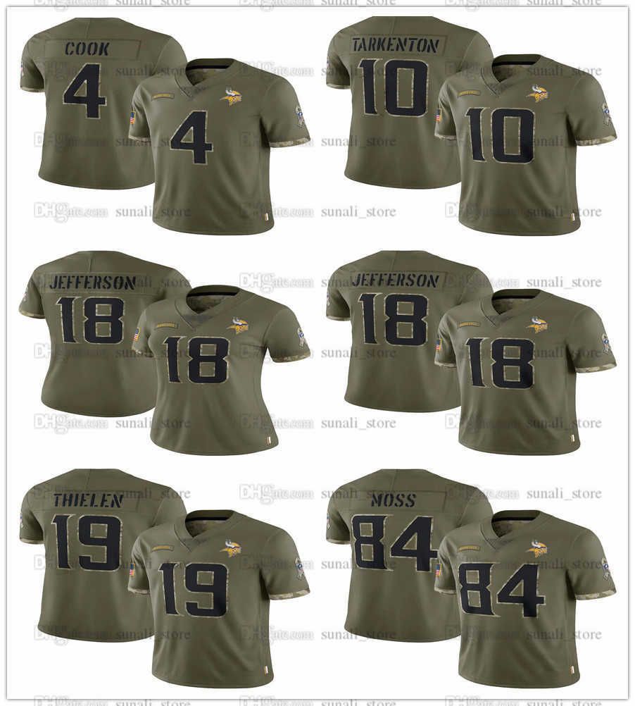 

CUSTOM MEN Minnesota''Vikings''Jersey Football Olive 2022 Salute To Service Limited Jerseys 18 Justin Jefferson 19 Adam Thielen 10 Fran Tarkenton, Olive2