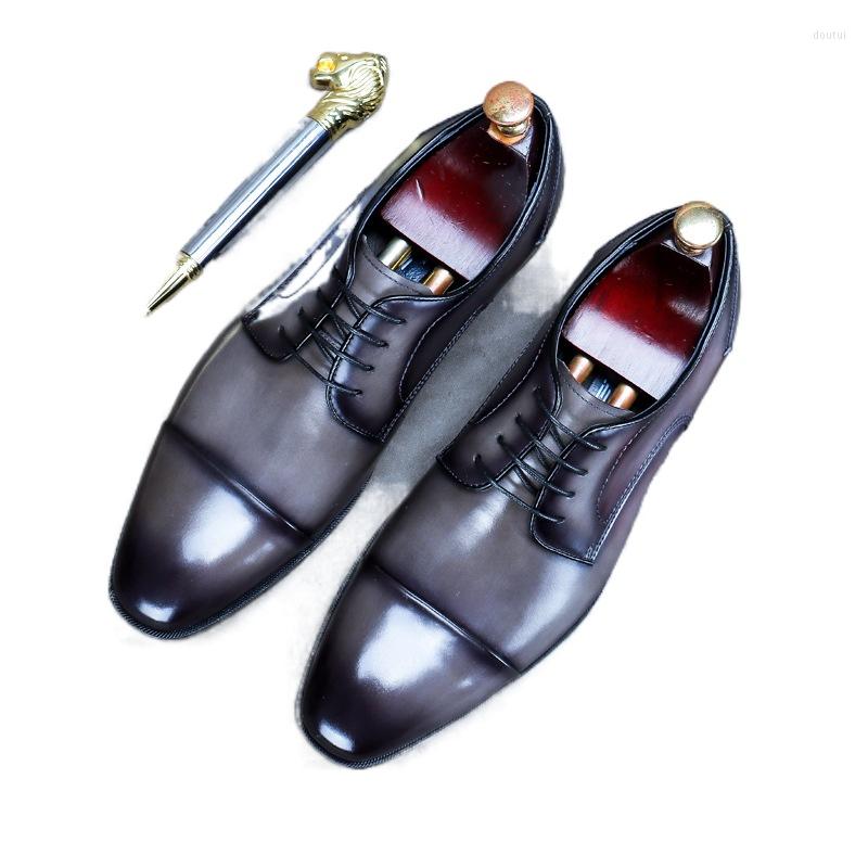 

Dress Shoes 69510 Men's Summer Youth Business Suit British Handsome Derby Leather Retro Wedding Casual Trend, Black