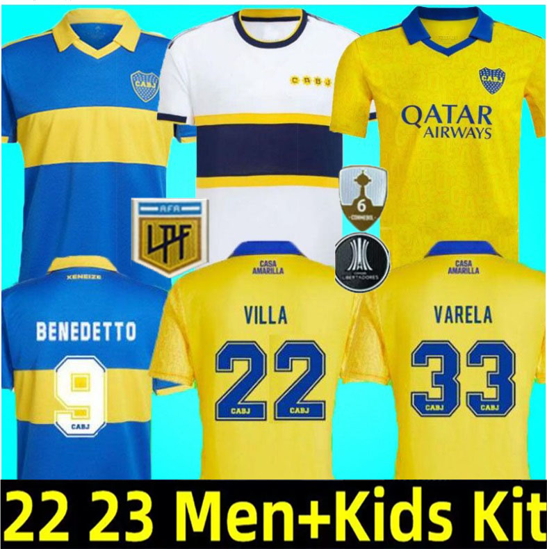

22 23 Boca Juniors soccer Jersey fans player version Camiseta 2022 2023 VILLA SALVIO MEDINA VARELA Tercera Yellow Salvio Pavon football shirt Men kids kit uniform