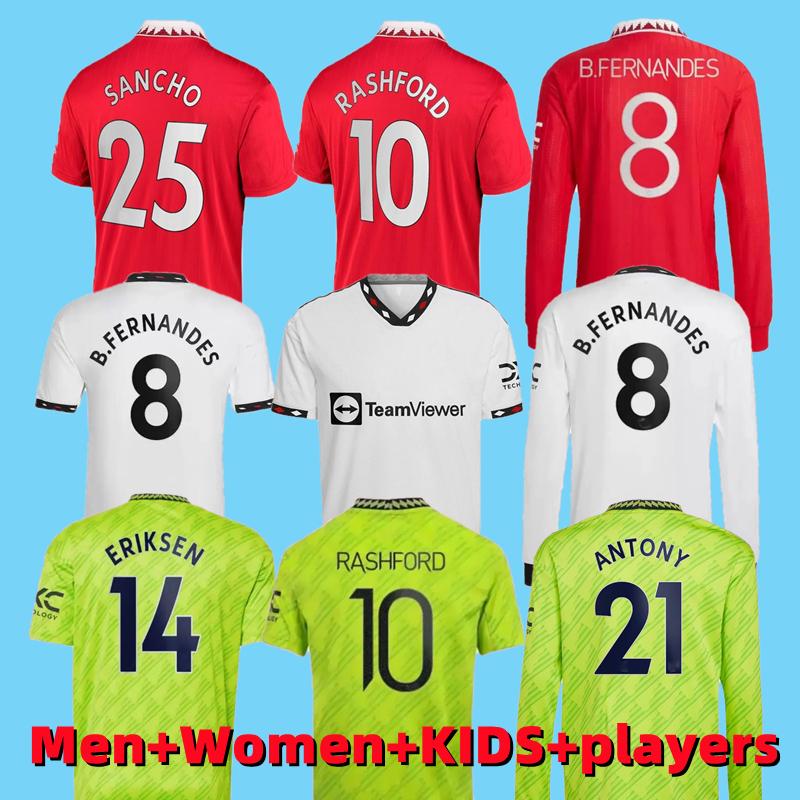 

SANCHO soccer jerseys 22 23 RASHFORD SHAW POGBA 2022 2023 fans player version MANS MARTIAL UTD B. FERNANDES LINGARD jersey football shirt men kids kit uniforms S-4XL, 22/23 away long sleeve