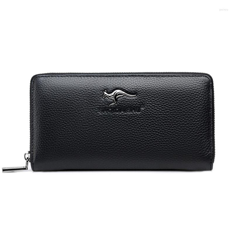 

Wallets Women Genuine Leather Men Long Wallet Clutch Business Mobile Phone Bag Card Holder Coin Purse, Black