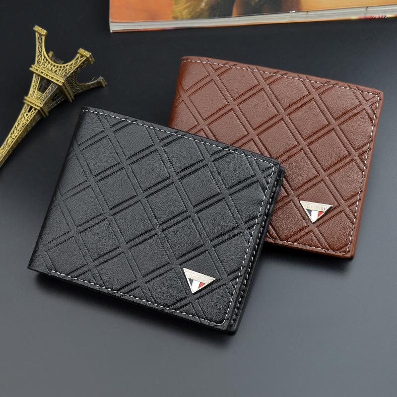 

Wallets Men's Wallet Fashion Short Embossed Plaid Male Card Holder Multifunctional Soft Horizontal High Capacity Coin Purse, Black