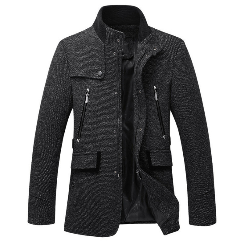 

Men's Wool Blends Wool Blend Jacket Men Autumn Winter Slim Fit Woolen Coat Casual Trench Coat Men Zippers Brand Overcoats High quality 220930, Black