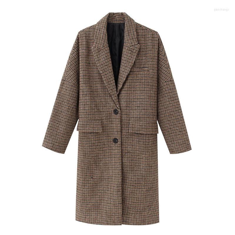 

Women' Trench Coats Autumn European And American Women' British Style Houndstooth Woolen Coat Loose Temperament, Multi