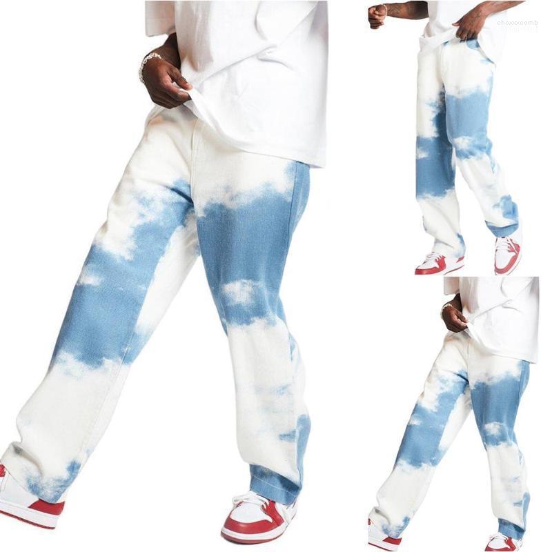 

Men' Pants Men' Mens Casual Loose Denim Tie Dye Straight Leg Jeans Walking Long Trousers, Blue
