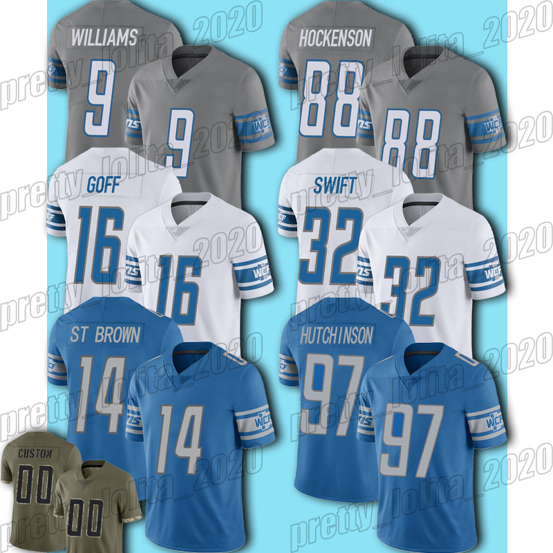 

14 Amon-Ra St Brown Football Jersey Detroit Lions Jamaal Williams Jared Goff Aidan Hutchinson Malcolm Rodriguez Jerseys Josh Reynolds Alex Anzalone DeShon Elliott, Man custom jersey (xs)
