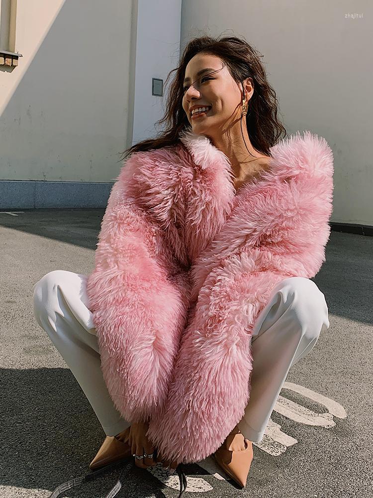 

Women' Fur Women' & Faux 2022 Imported Austen Wool Coat One Short Belt, Pink 15