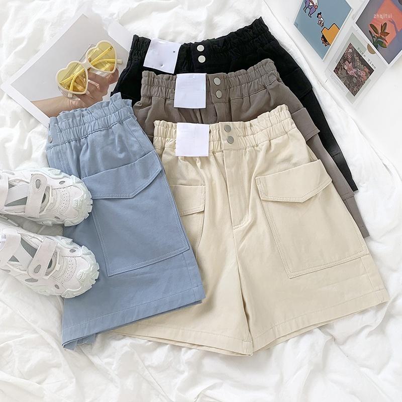 

Women's Shorts Women's Japan Style Women Summer 2022 Fashion Elastic High Waist Wide Leg Short Pants Casual Pockets Lady Bottoms, Blue
