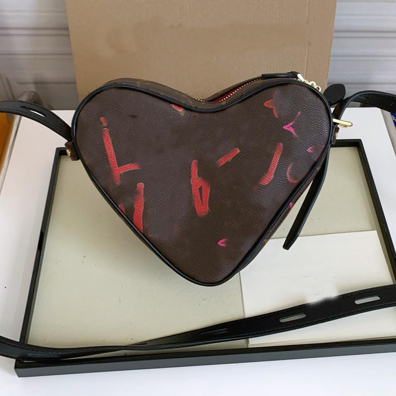 

Heart Shaped Handbag Purse Valentine Shoulder Bags Wallet Canvas Leather Classic Letter Old Flower Printed Lipstick Design Clutch Sac Couer Handbag