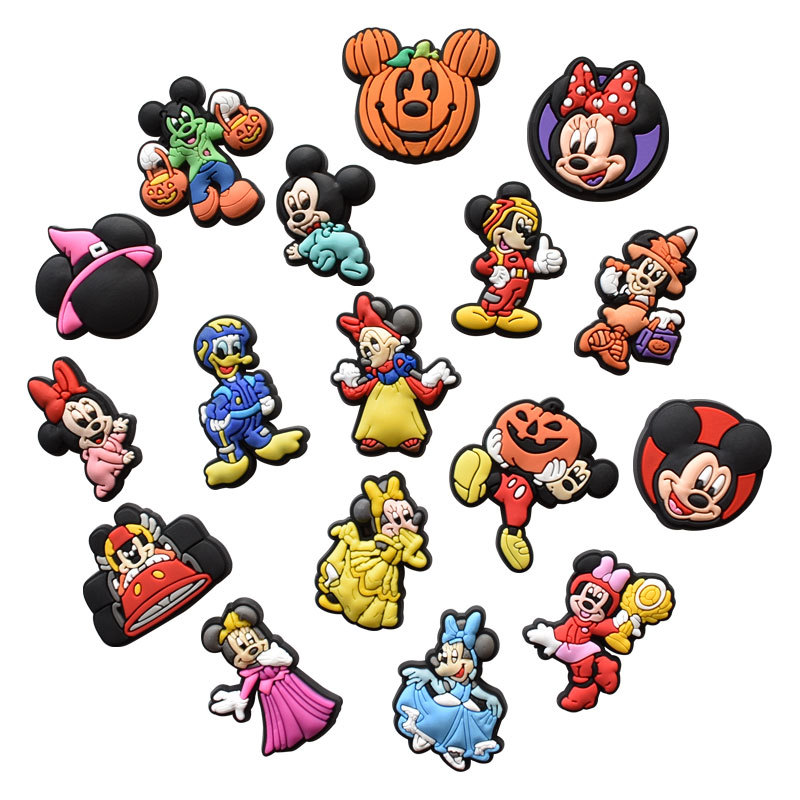 

Anime charms wholesale Halloween princess duck mouse cartoon charms shoe accessories pvc decoration buckle soft rubber clog charms fast ship, Equally mixed colors