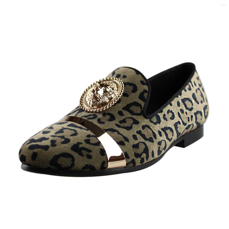 

Dress Shoes Harpelunde Men Leopard Prints Formal Lion Emblem Velvet Loafer Metal Strap Flats, Assorted