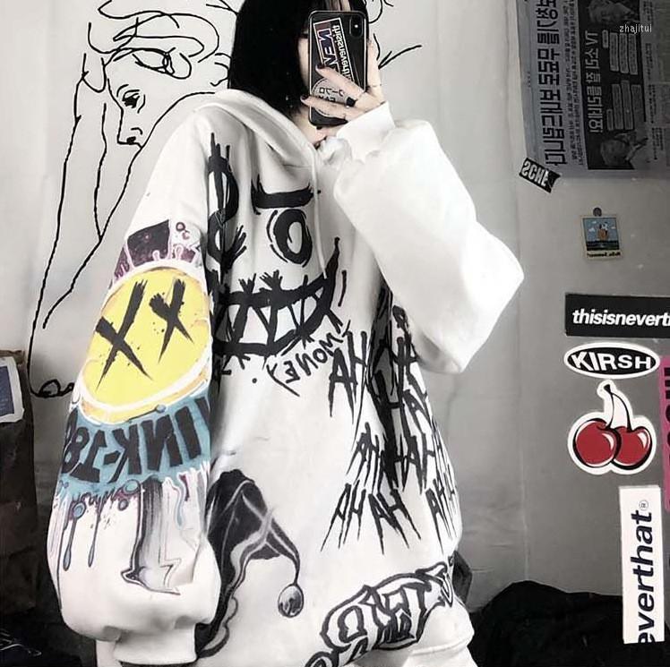 

Women' Hoodies Women' & Sweatshirts And Sweater Fluffy Graffiti Loose Printed Hooded Version Autumn Thickened Winter Korean Trendy, White