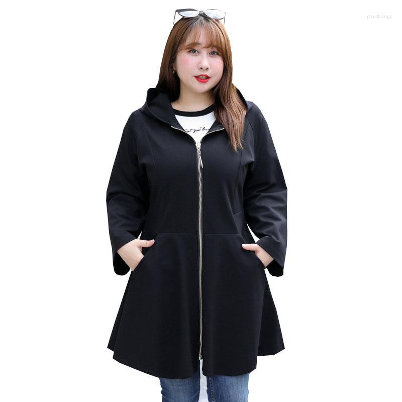 

Women's Trench Coats Autumn Winter Windbreaker Female Outerwear Oversize 9XLLong-Sleeved Hooded Overcoat Women Fashion Slim Long Coat Lady, Black