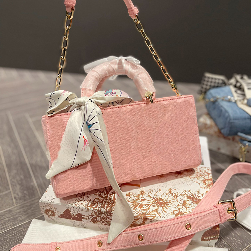 

handbag tote Crossbody two shoulder straps lafite grass blue pink denim rattan enamel buckle the chain package Handbags designer bag lady d-joy luck star M0540WTJA, 1-bluedenim -enamel buckle