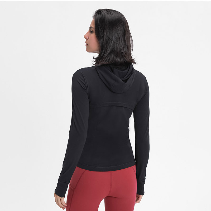 

L-2088 Jogging Hooded Jacket Yoga Top Hip Length Coat Soft Breathable Sports Jackets Autumn Winter Long Sleeve Shirts Slim Fit Sweatshirts, Black