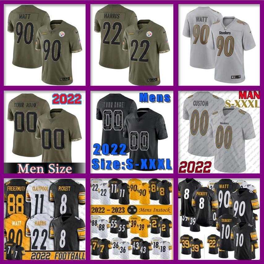 

Custom T.J. Watt Jersey Pittsburgh''Steelers''8 Kenny Pickett Najee Harris George Pickens George Pickens Troy Polamalu GRAQ MENS 2022 Salute To Service Jerseys, Color