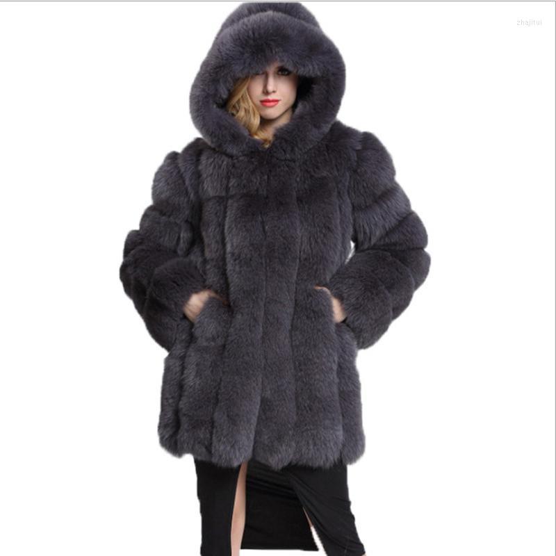 

Women' Fur Women' & Faux 2022 Mid-length Hooded Coat Warm And Slim Fashion Long-sleeved Women Single Breasted, White