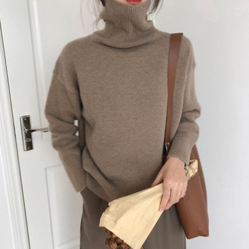 

Women's Sweaters Women's ZOVSV Turtle Neck Cashmere Sweater Women Korean Style Loose Warm Knitted Pullover 2022 Winter Outwear Lazy Oaf, Black