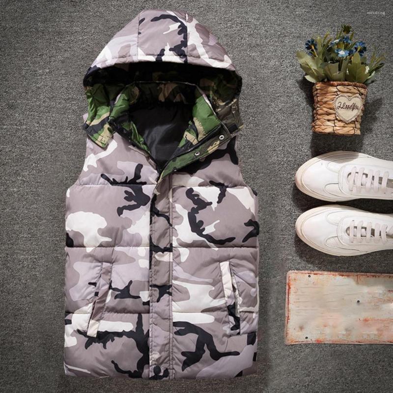 

Men' Vests Winter Camouflage Men Waistcoat Thickened Cotton Padded Vest Coat Windproof Zipper Hooded Breathable Sleeveless Jacket, Black