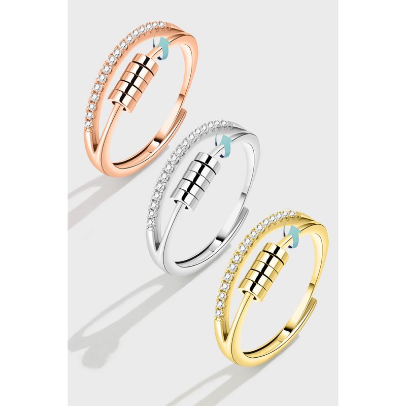 

Fidget Anxiety Ring With Side Stones Zirconia Rotatable Rings Adjustable Worry Relieving Jewelry