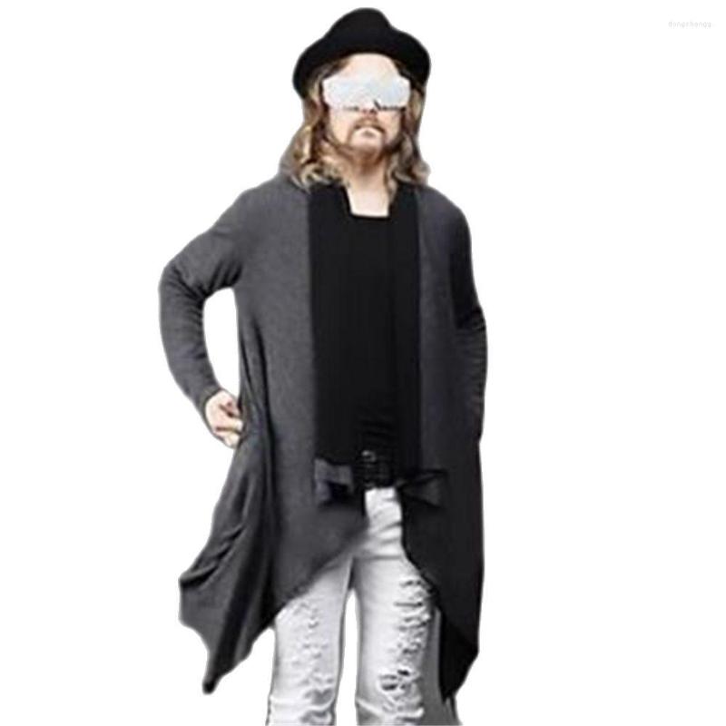 

Men' Trench Coats Men Irregular Cloak Loose Lapel Streetwear Ponchos Jacket Sweatshirt Personality Two Wear Unique Long Hoodies, Black