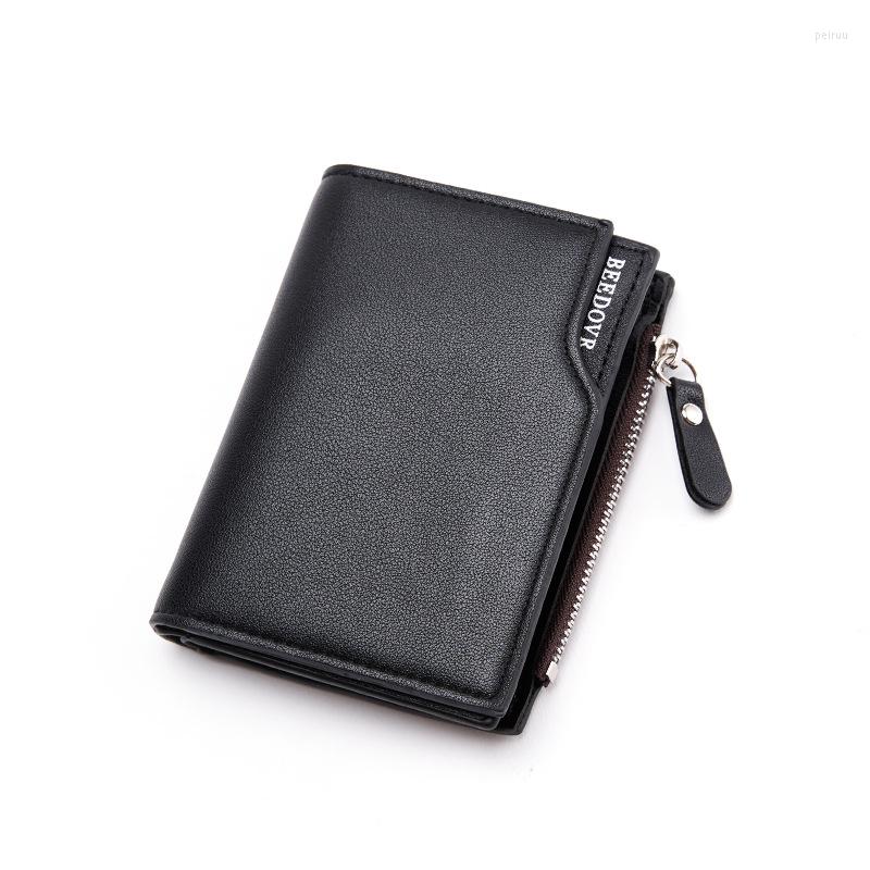 

Wallets Men's Short Wallet Waterproof Holder Vertical Mini Snap Coin Purse Pu Leather Casual Foldable, Black