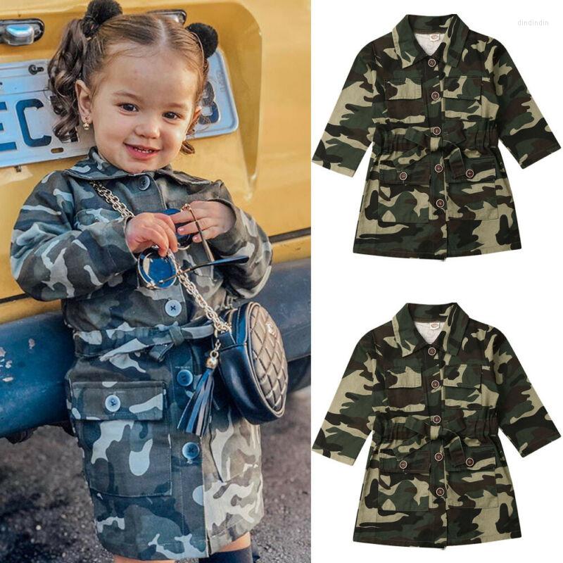 

Coat 1-6T Fashion Toddlers Baby Girl Clothes Long Sleeve Trench Casual Camouflage Jacket Knee Outwear Autumn Winter Tops, Army green