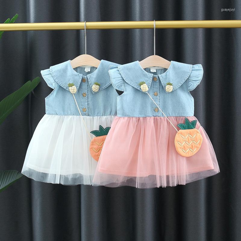 

Clothing Sets Children's Girl's Denim Dress Summer Infant Baby Girl Pineapple Mesh Princess Skirt Little Kids', White