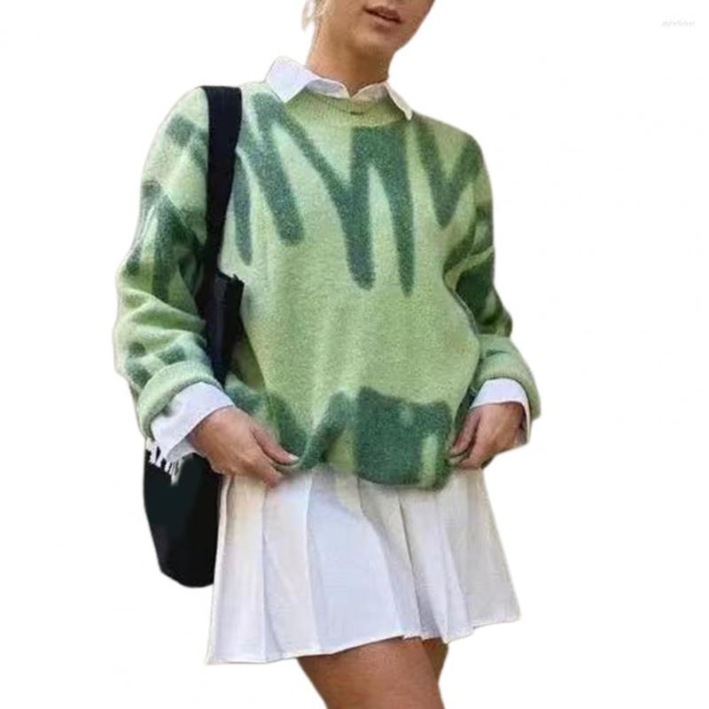 

Women's Sweaters Ele-choices Women Autumn&Winter Print Long Sleeve Knitted Sweater Warm O-Neck Loose Fit Knitwear Outerwear For Daily, Pink