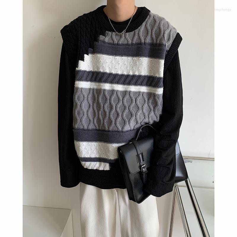 

Men's Vests Autumn O-Neck Sweater Vest Men Warm Fashion Retro Knit Pullover Korean Loose Casual Sleeveless Mens Jumper Clothes, Black