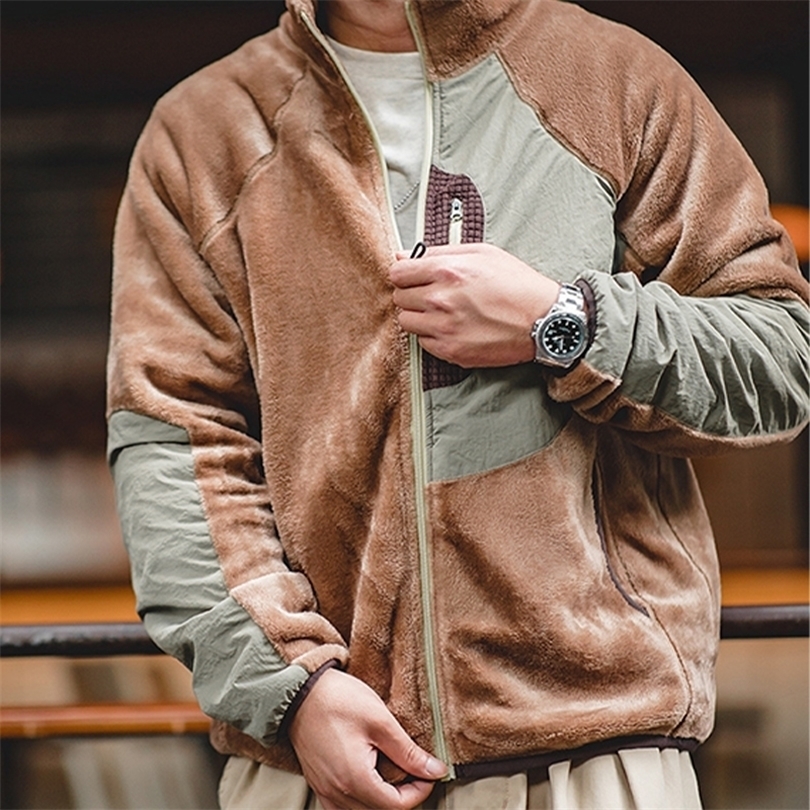 

Mens Jackets Maden Vintage Polar Fleece Colorblocking Windbreak Outdoor Warm Jacket Autumn and Winter Casual Coats Soft Tops 220930, Light brown